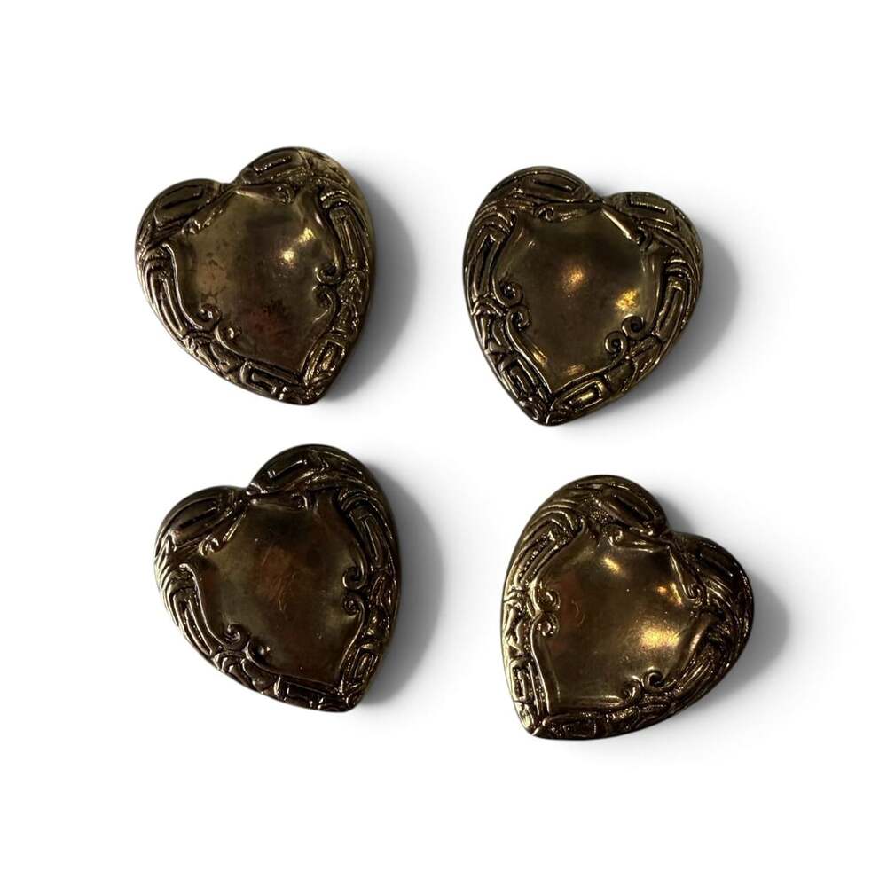Vintage Brass Heart Shaped Button Covers Set of 4